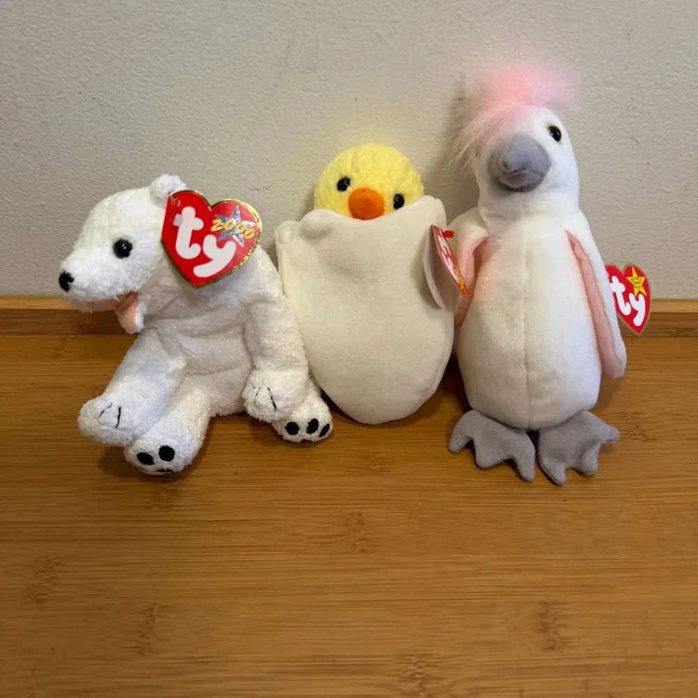 Ty Beanie Babies Lot of 3 Aurora Eggbert KuKu w/ Tags PE Pellets Plush Toys